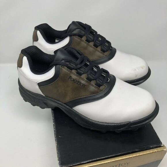 FootJoy Size 9 Cleated Plain Toe Twin Saddle Shoes Golf Sneakers White Brown main image 8